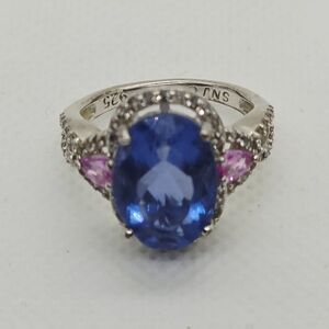 Designer SNJ Teal Flourite Pink Sapphire And White Topaz Ring